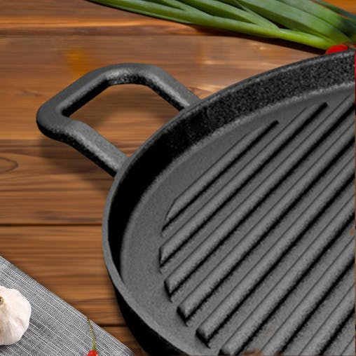SOGA 2X 30cm Ribbed Cast Iron Frying Pan Skillet Coating Steak Sizzle Platter