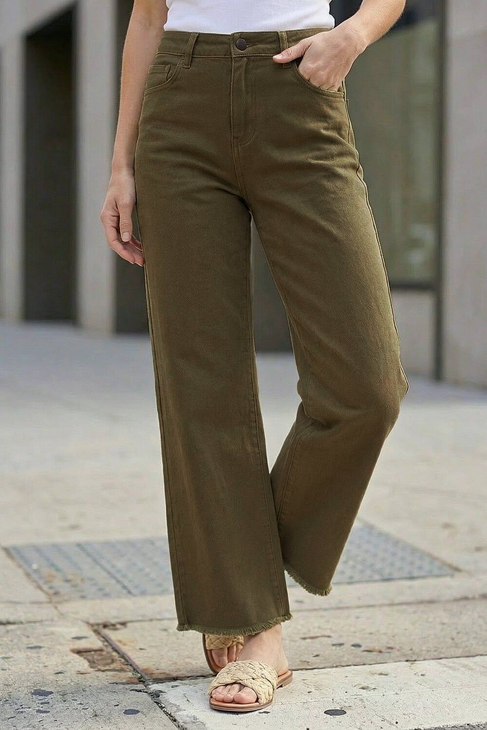 Roman Petite Cotton Frayed Hem Trouser