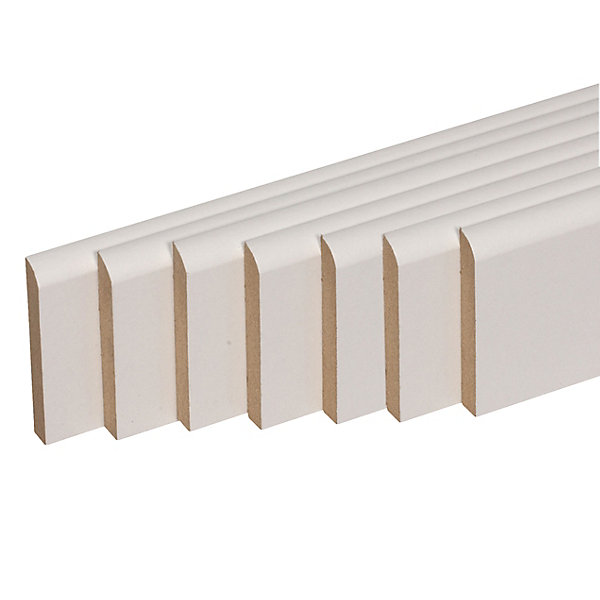 lot de 7 plinthes bord arrondi MDF revêtues blanc 2200 x 120 x 12 mm