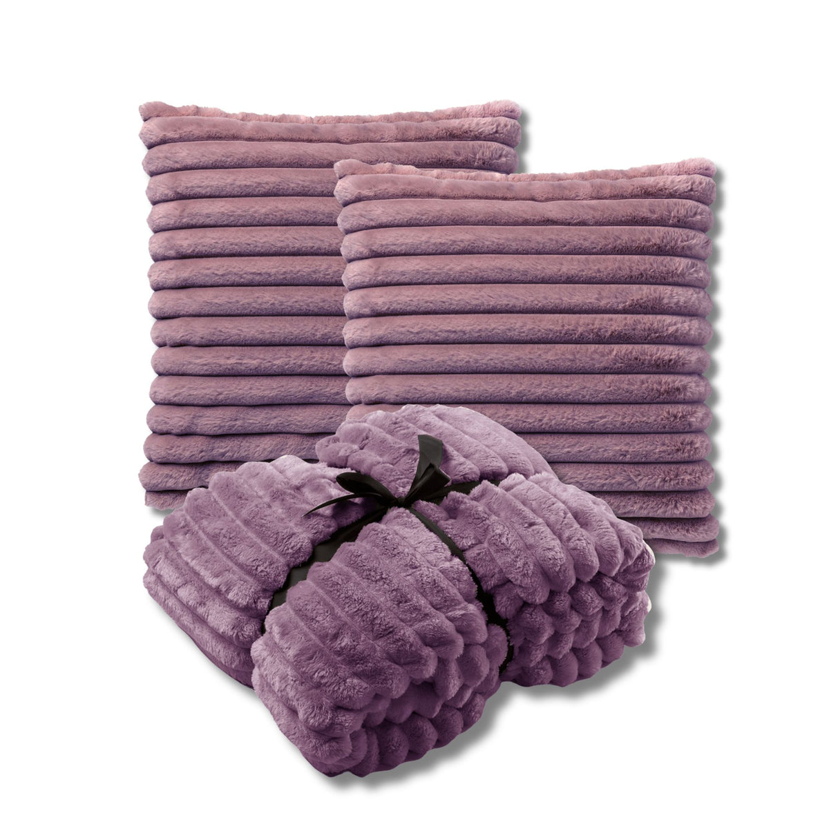 VOORDEELSET - 3-delig - Hazel & Ricky - 2 sierkussens 50x50 cm - 1 plaid 150x200 cm - paars