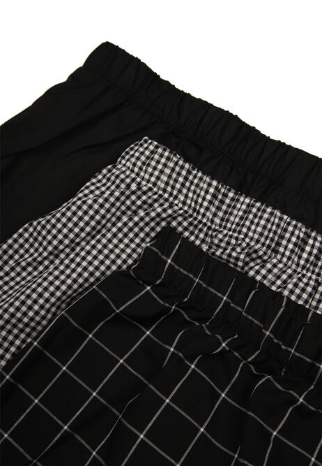 Mens 3pk Black Check Woven Boxers