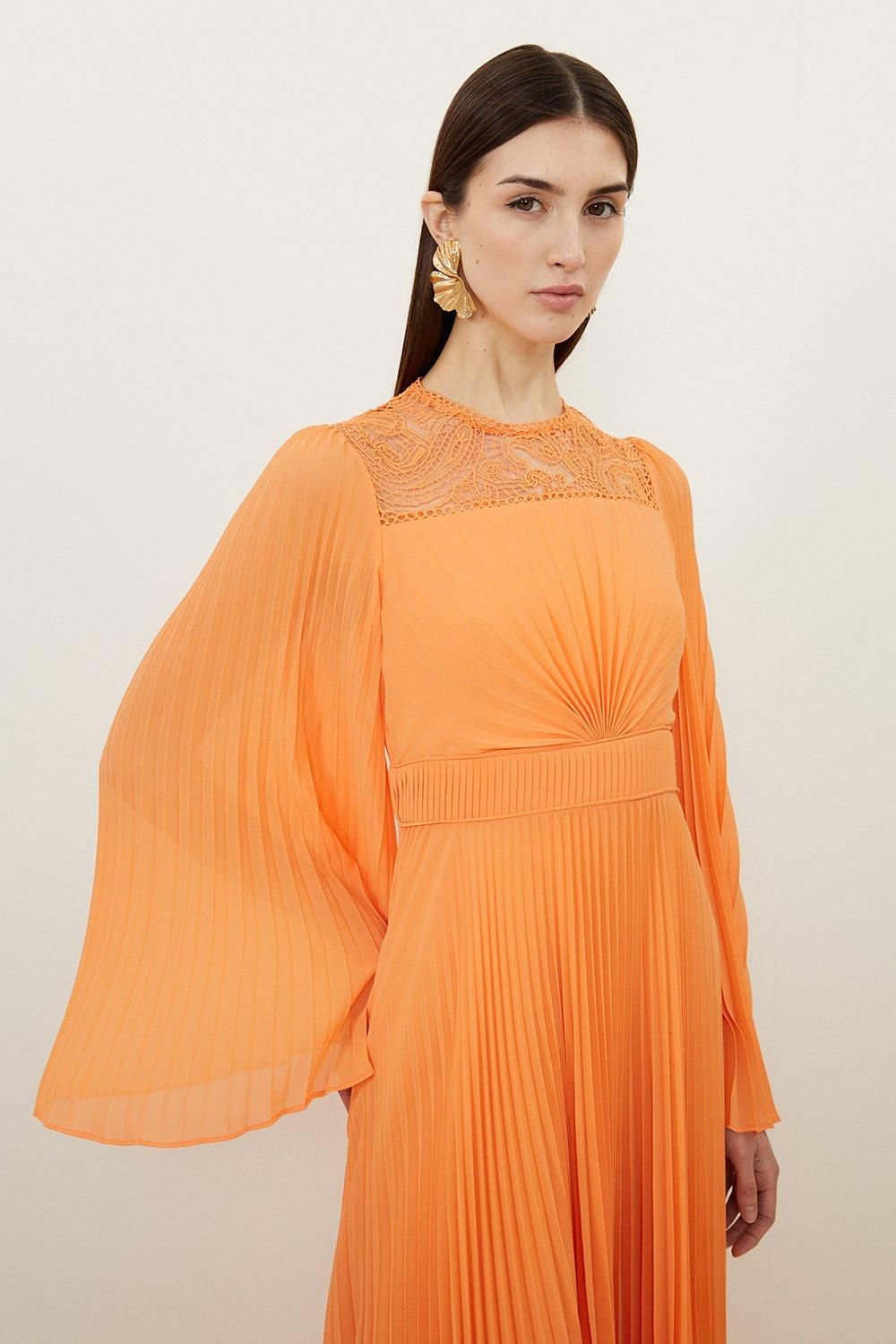 KarenMillen Soft Pleated Woven Kimono Sleeve Maxi Dress