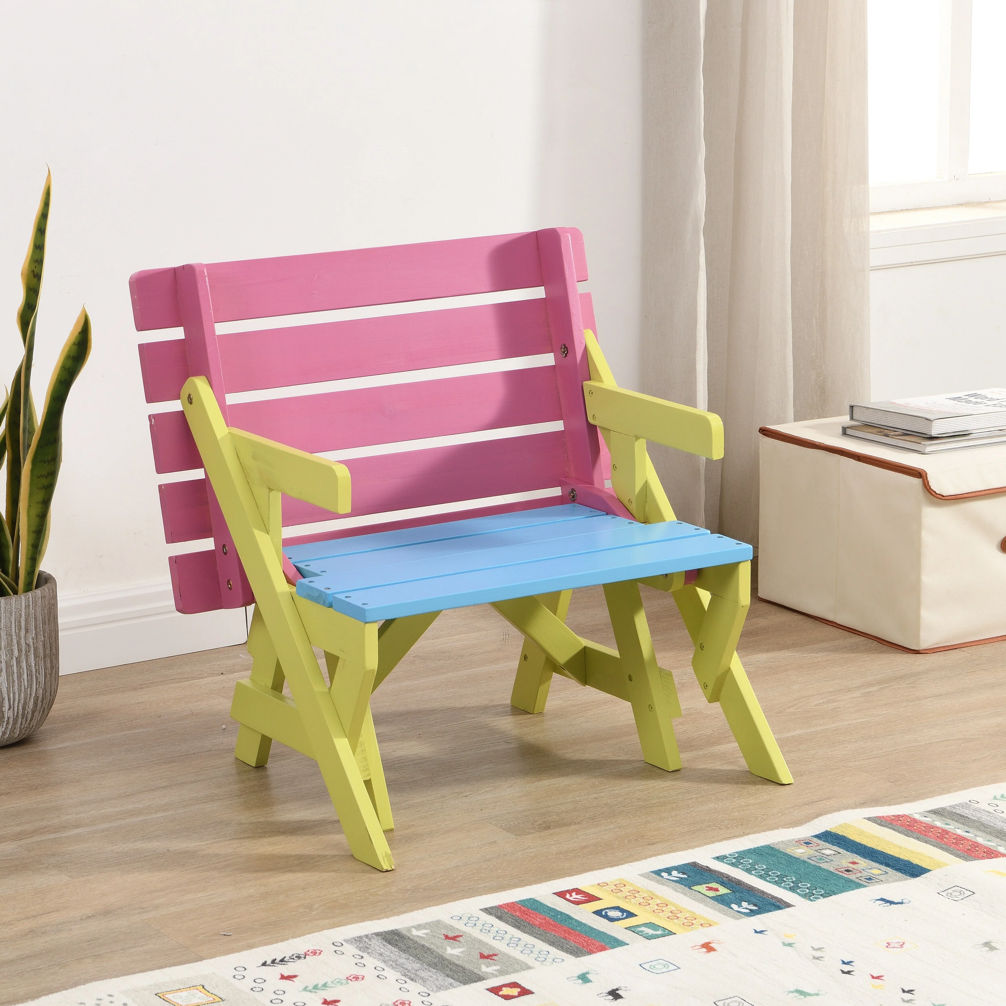 KID'S Multi-Function Arm Chair,Table+ 2 Benches (All-in-one)