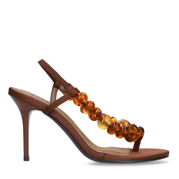Bruine sandalen met hak en kralen