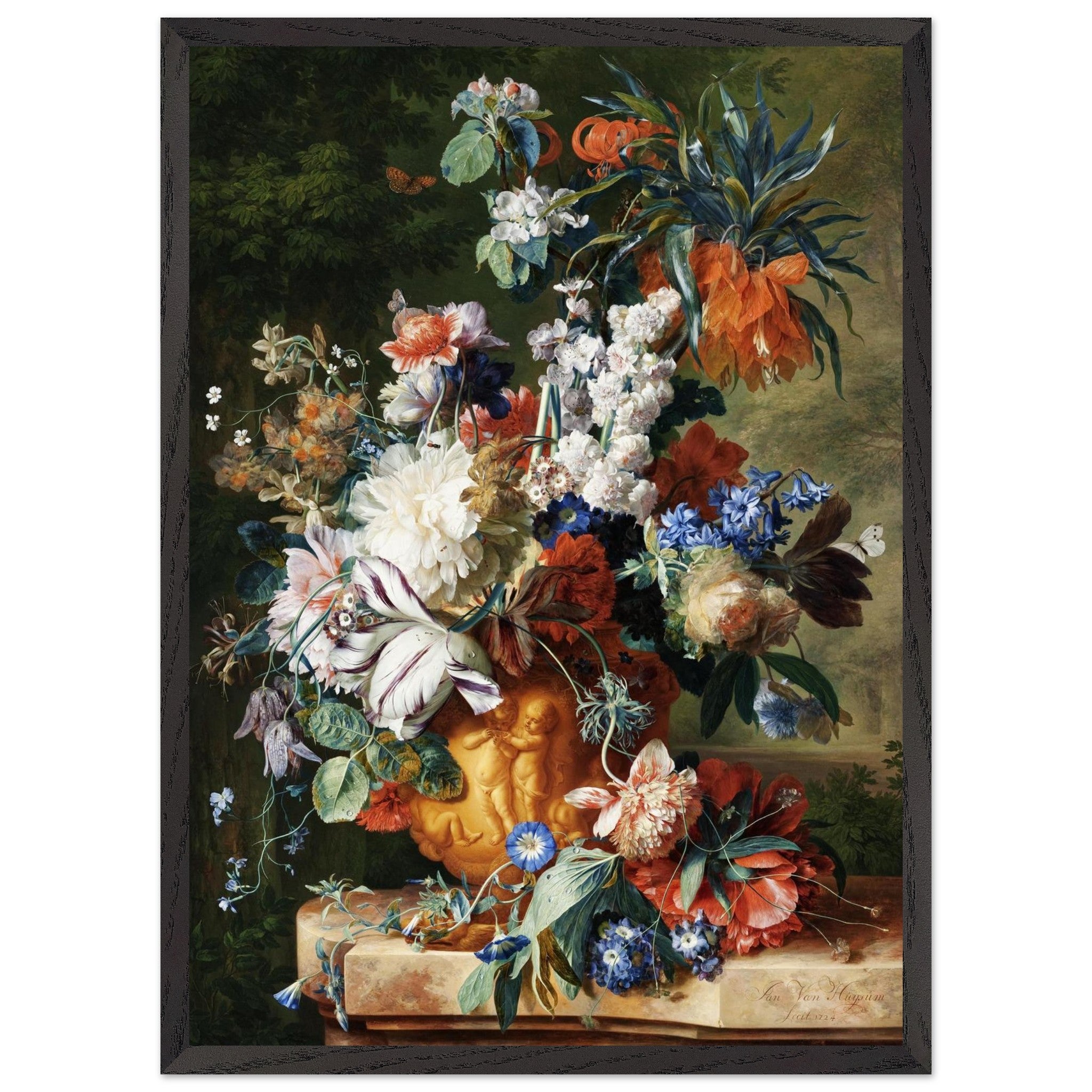Artfulprints Poster met Lijst Jan van Huysum - Bouquet of flowers in an urn  - 50x70 cm - Meerkleurig