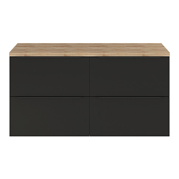 Meuble vasque suspendu noir mat l.120 cm Imandra   plan de toilette chêne Hartland, GoodHome