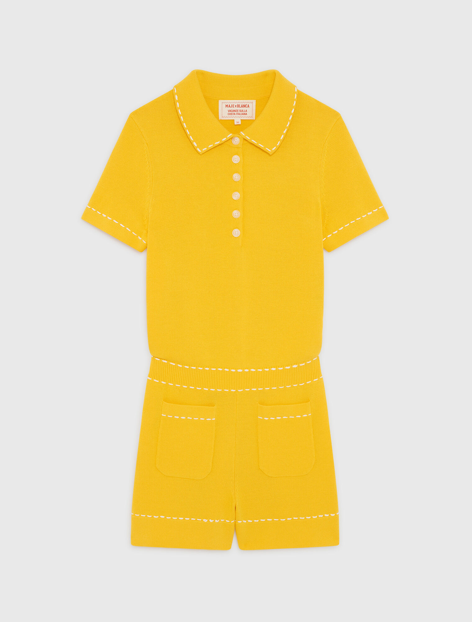 Combishort en maille avec col polo
