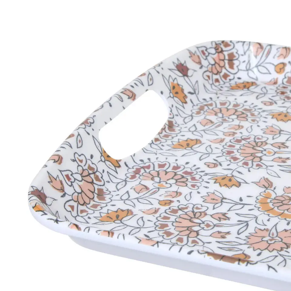 5Five Design dienblad van melamine - 47 x 30 cm - flowers print wit