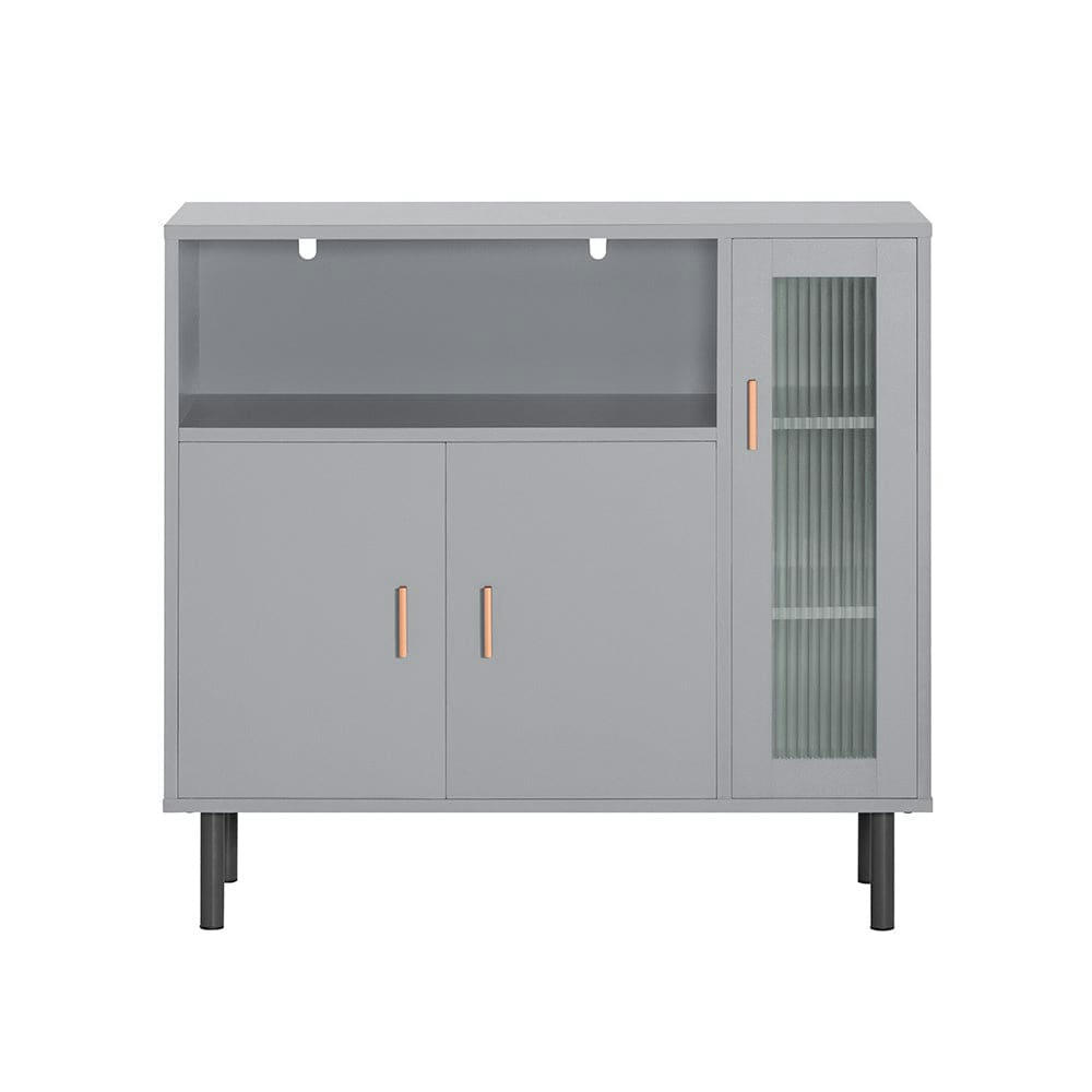 - Buffet de rangement 1 compartiment 3 portes effet bois gris