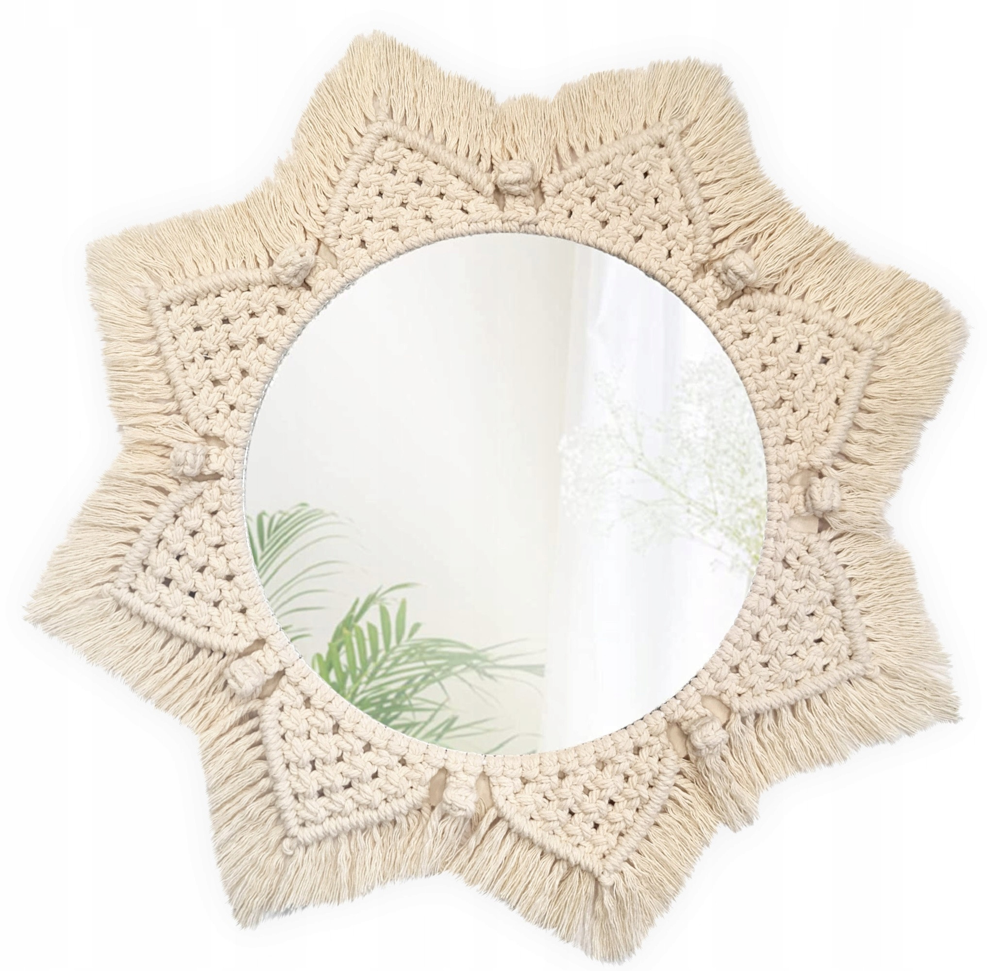 Okrągłe Lustro Boho Makrama Ścienne 53Cm Naturalne 322048