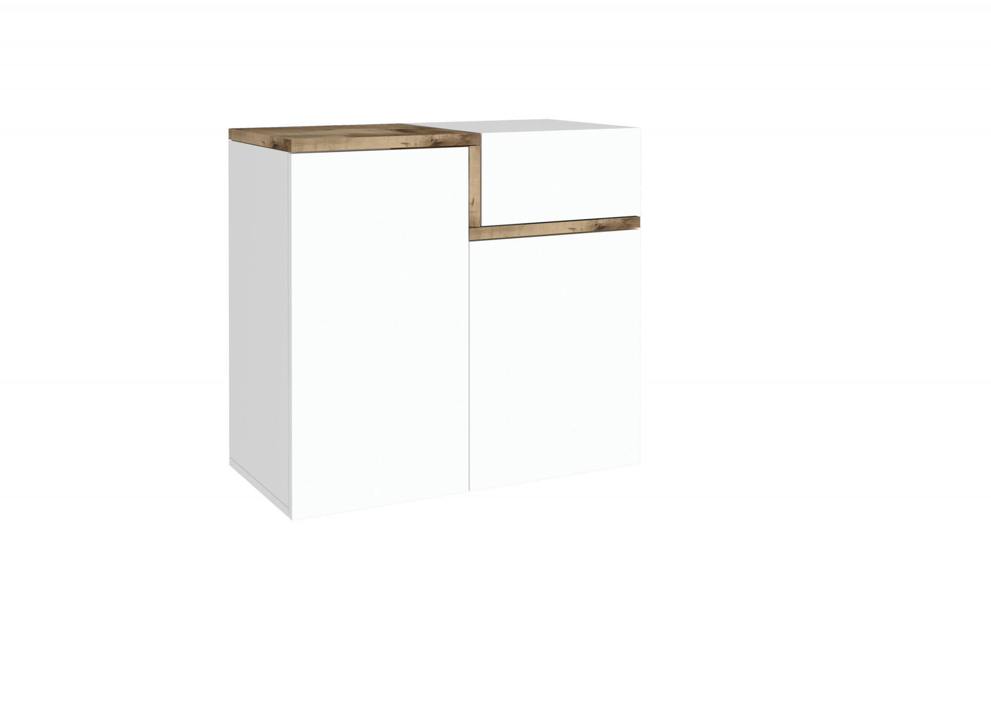 RYAN - Meuble à chaussures effet bois en blanc brillant et érable