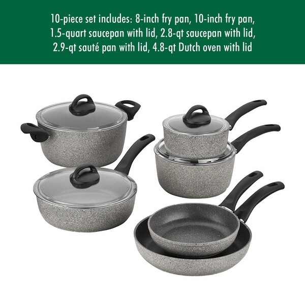 BALLARINI Parma by HENCKELS 10-Piece Forged Aluminum Nonstick Cookware Set, Pots and Pans Set, Granite, Made in Italy