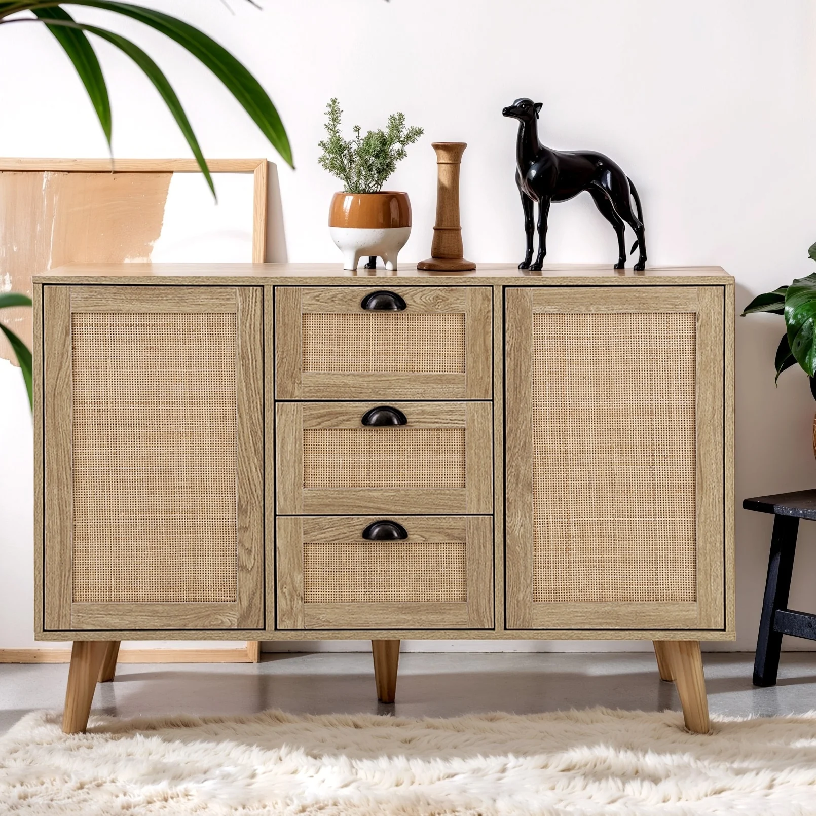 Rattan Drawer Accent Storage Cabinet for Living Room