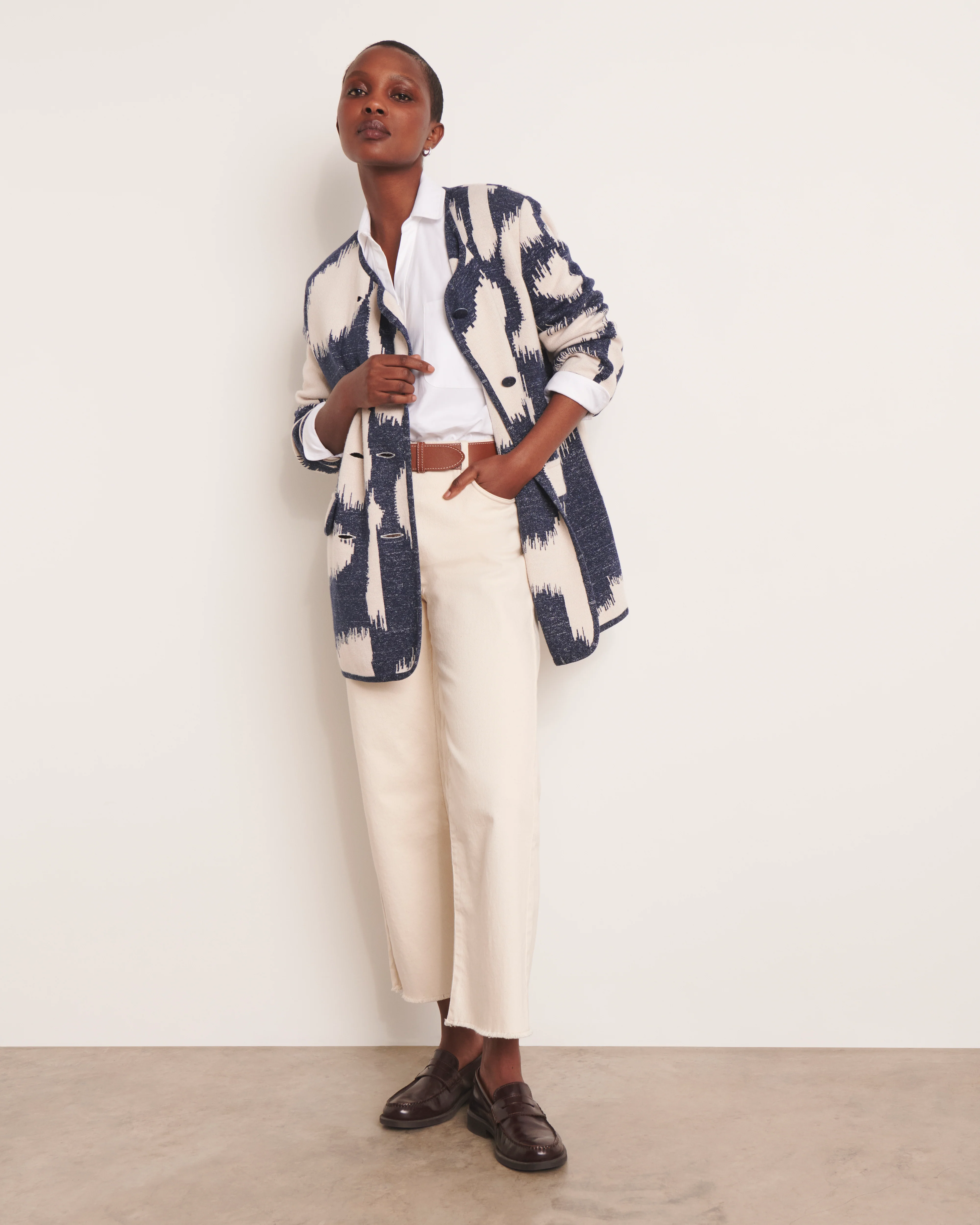 Manteau bleu en maille jacquard NEPTUNE/13002/881