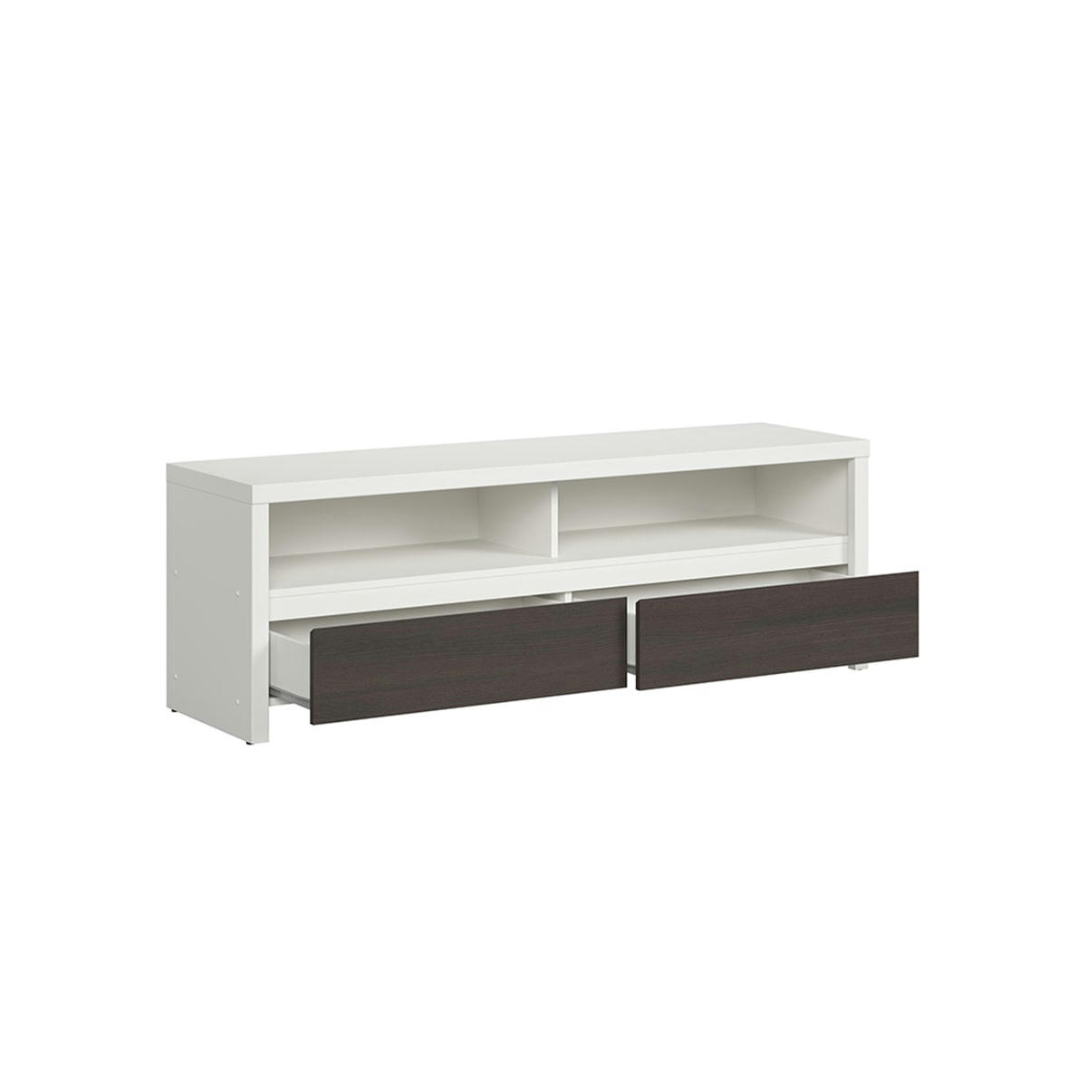 - Meuble TV 2 tiroirs 143 cm panneaux agglomérés blanc et naturel foncé