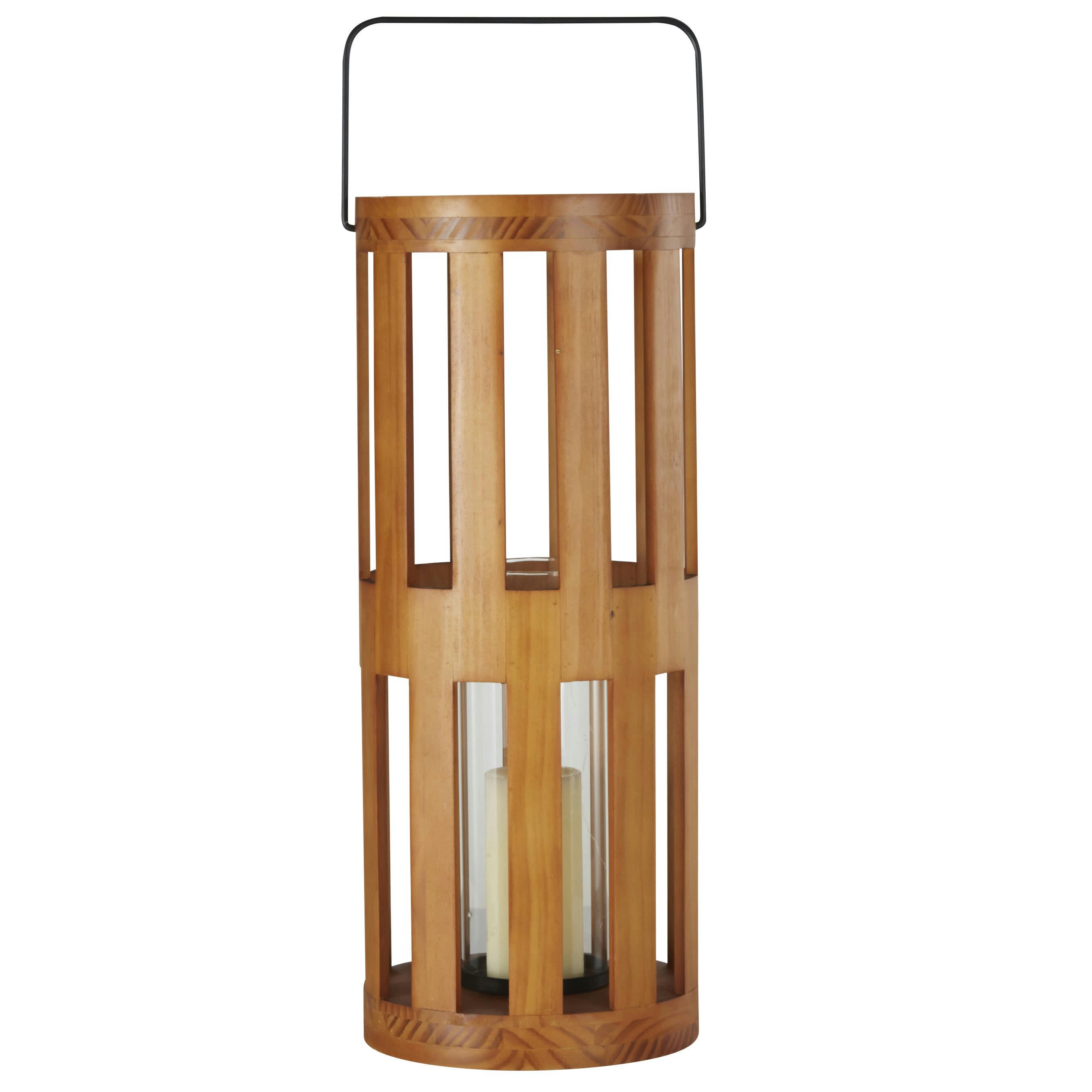 - Lanterne contemporaine marron avec anse en métal noir