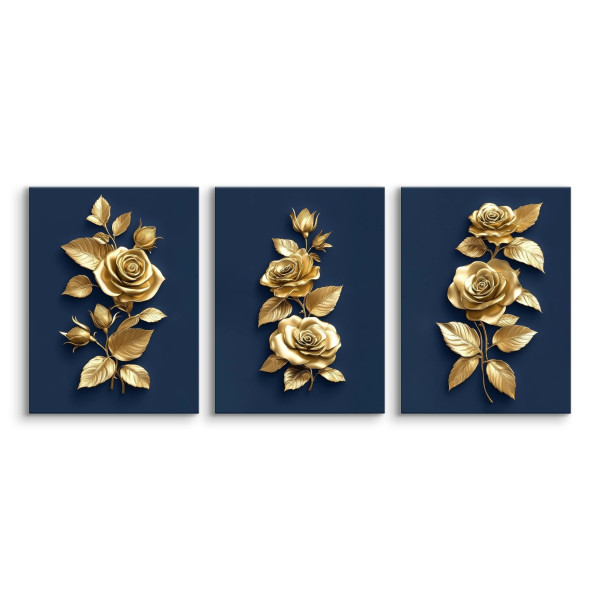 3x Obraz Set Złote Róże W Stylu Glamour 30x40cm
