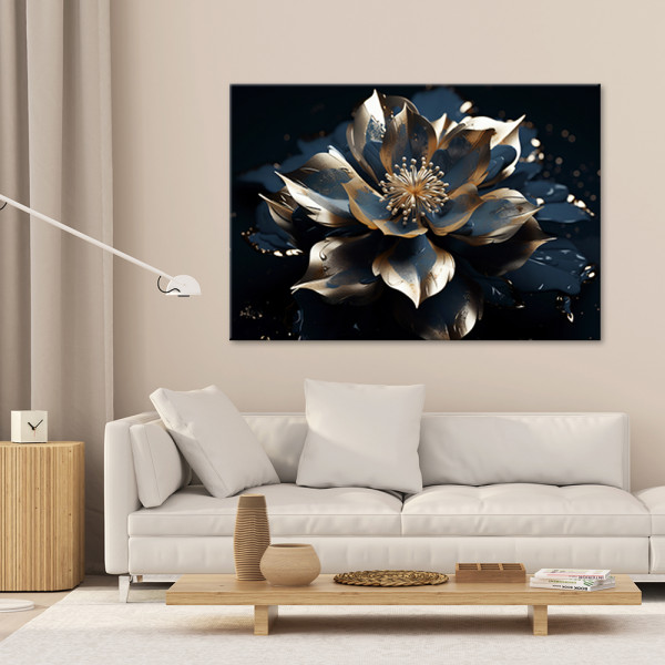 Feeby Obraz na płótnie, Niebiesko złoty kwiat lotosu 3D 60x40