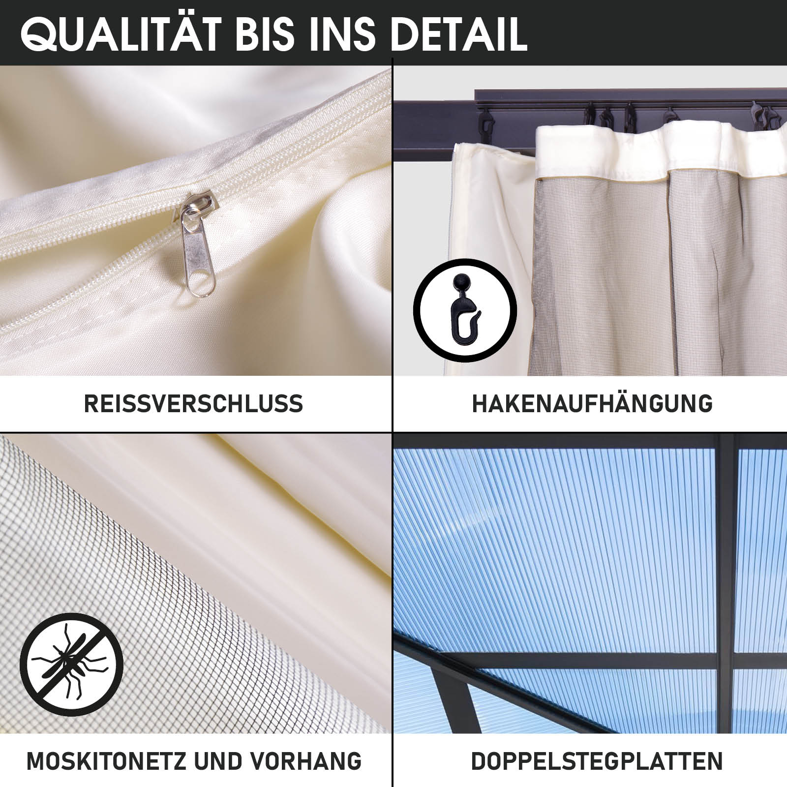 BRAST Alu-Pavillon PREMIUM 3,6x4,8m beige inkl. LEDs