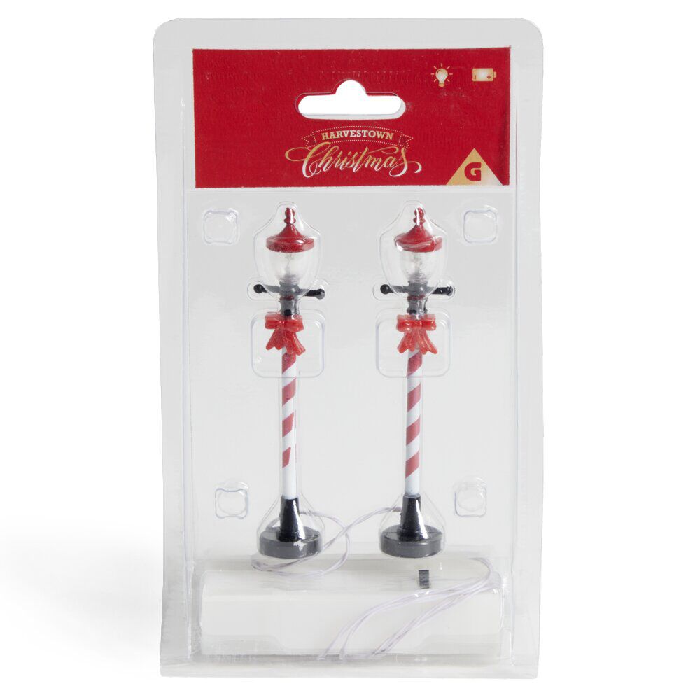 Lot de 2 lampadaires sucre d'orge LED à piles H10cm