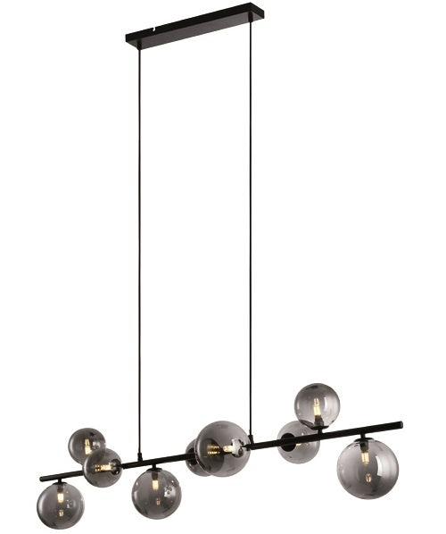 Freelight Freelight Hanglamp Calcio Zwart - Smoke Glas 9Lichts 125cm