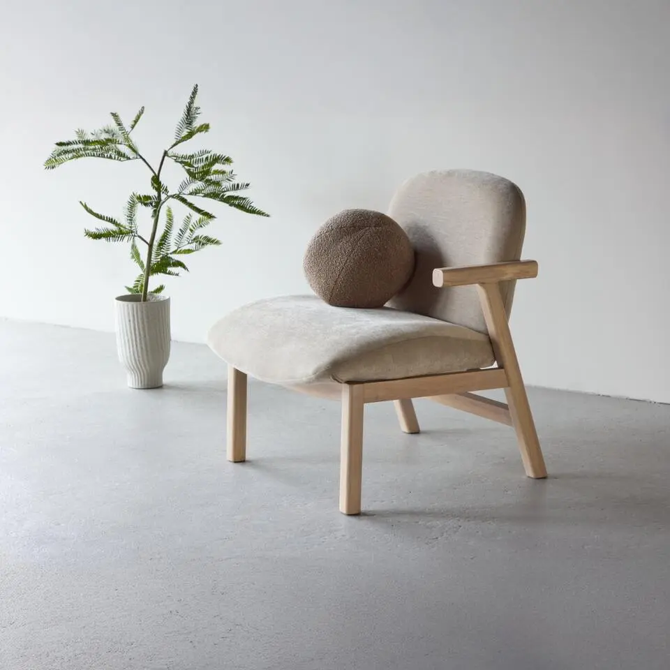 Fauteuil Beige/Whitewash Stof - 67x74x77cm - Rile