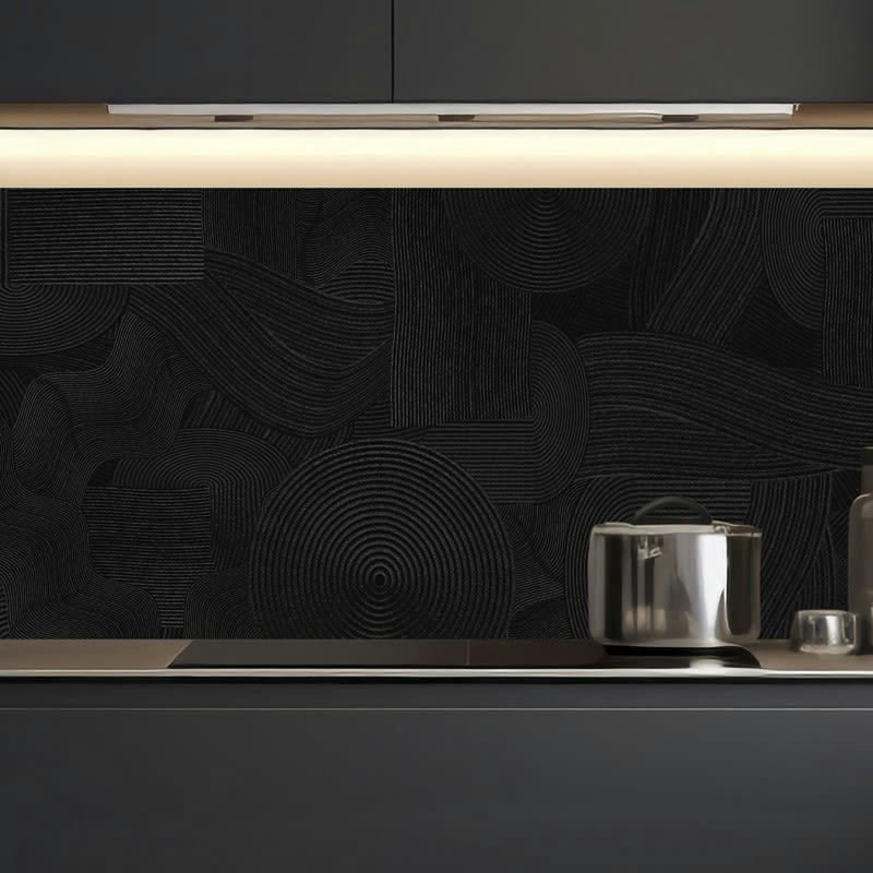 JARDIN JAPONAIS NOIR - Crédence cuisine Lot de 2 crédences ALU L120xH50cm Noir Japon