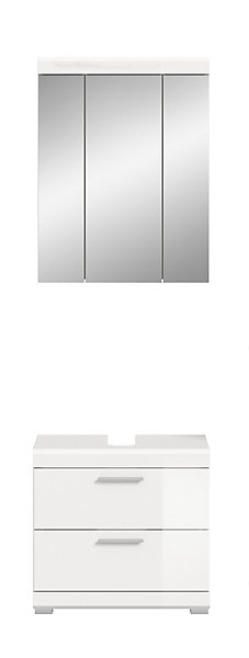 Eteka- Combinaison de salle de bains (L/H/P : 60x191x34 cm) en blanc reproduction et blanc thermoformé brillant