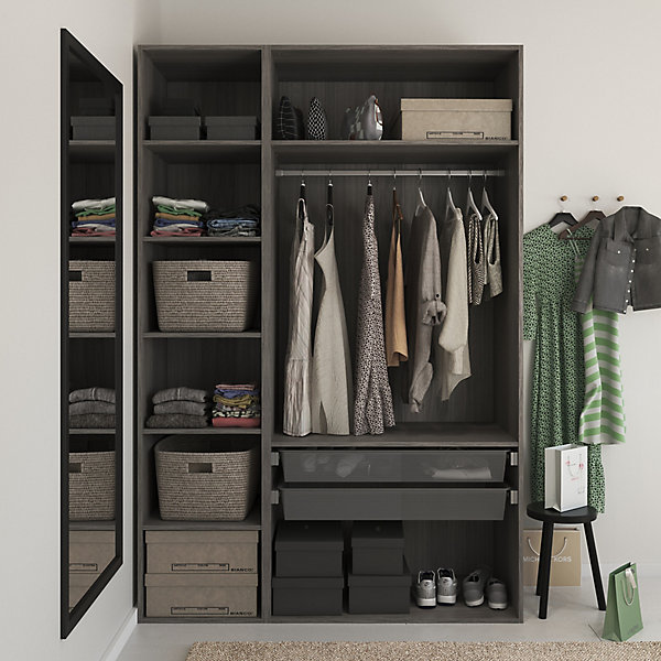 Armoire penderie portes battantes effet chêne grisé GoodHome Atomia H. 225 x L. 150 x P. 60 cm
