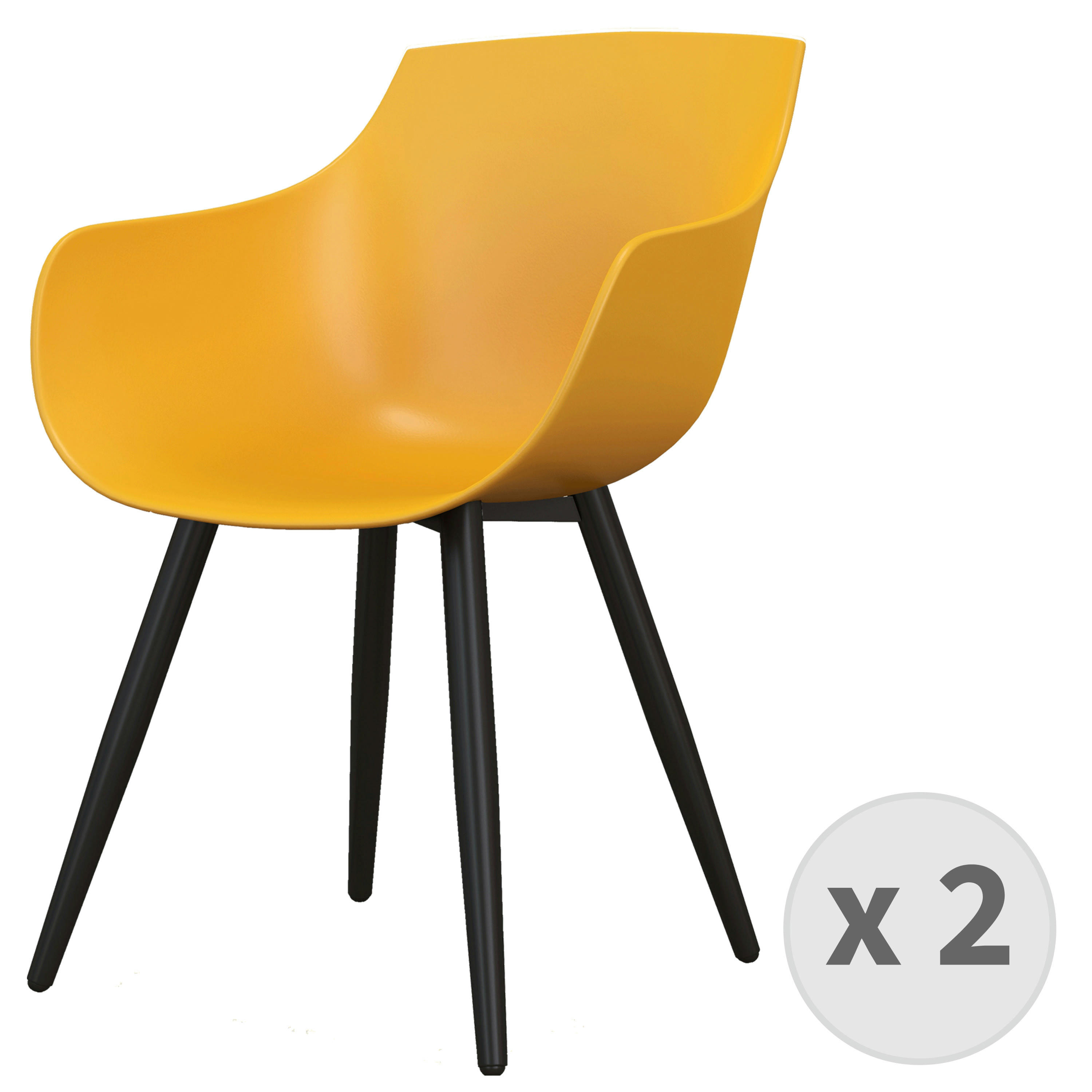YANICE - Chaise Coque Moutarde, pieds métal noir (x2)