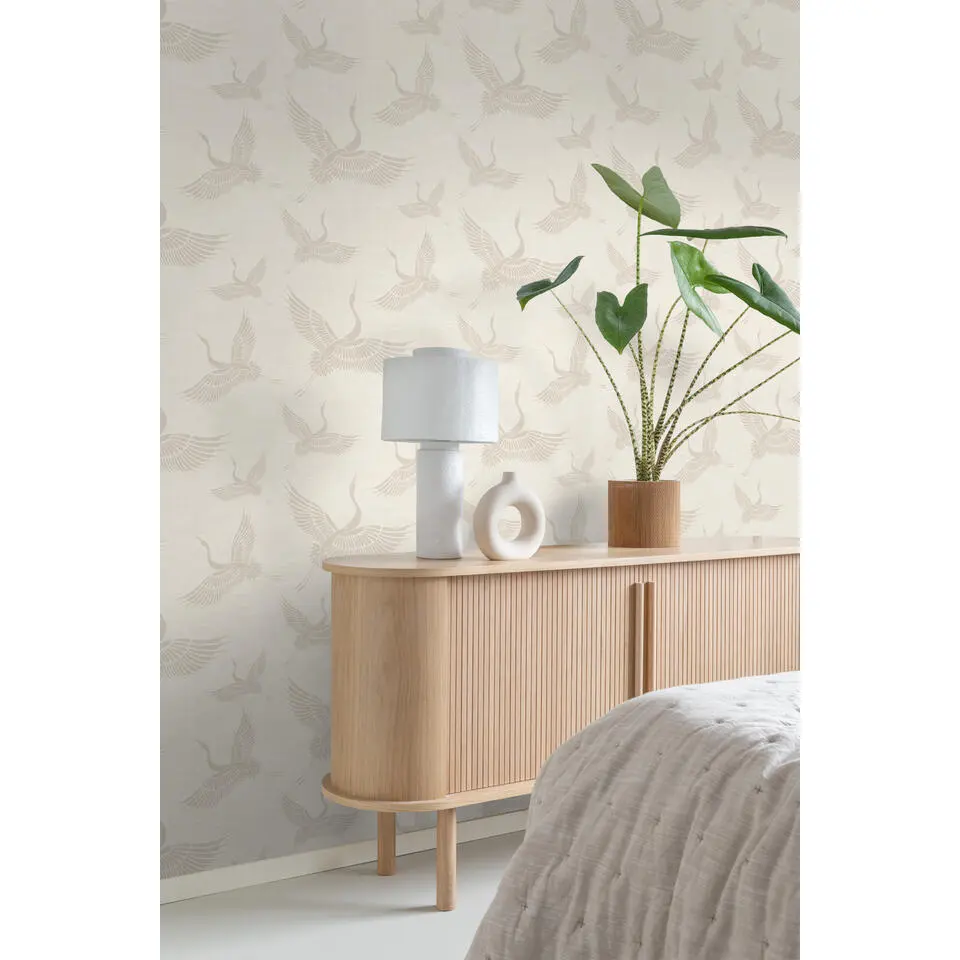 Origin Wallcoverings behang kraanvogels zandkleurig - 53 cm x 10.05 m