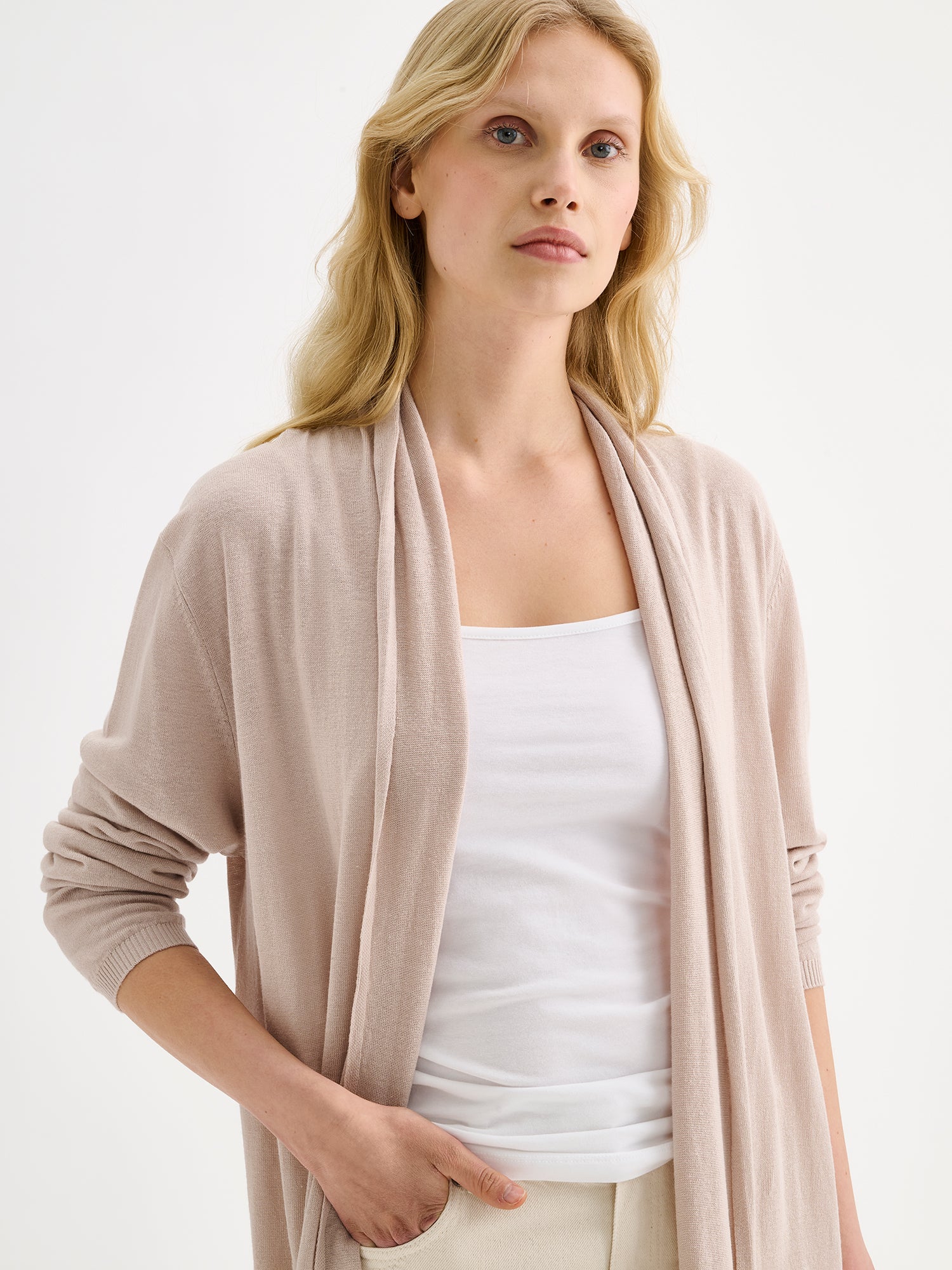 KARINA pitkä neuletakki - vaalea beige