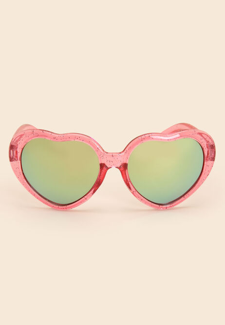Girls Pink Glitter Heart Sunglasses
