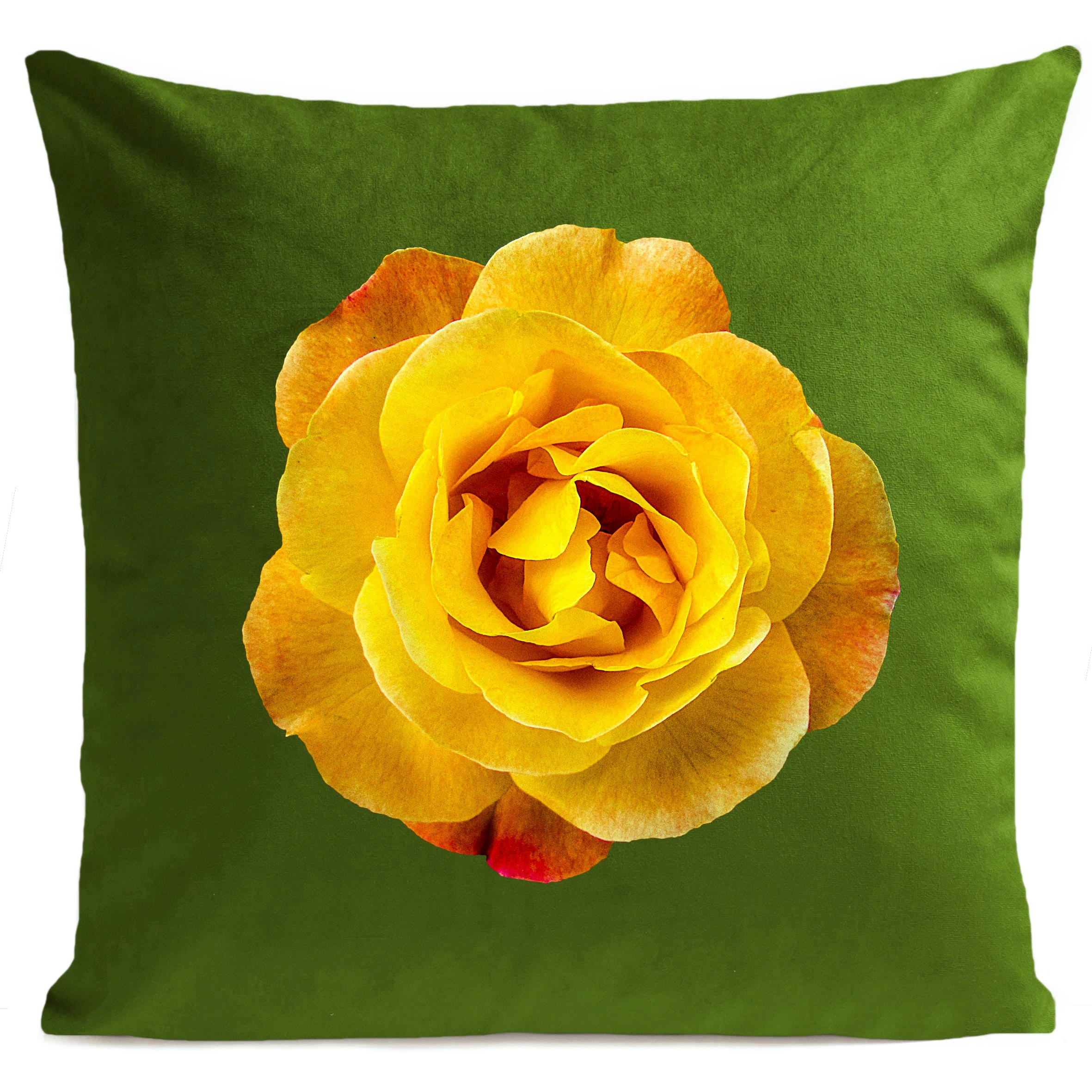 - Coussin floral rose suédine vert 40x40cm