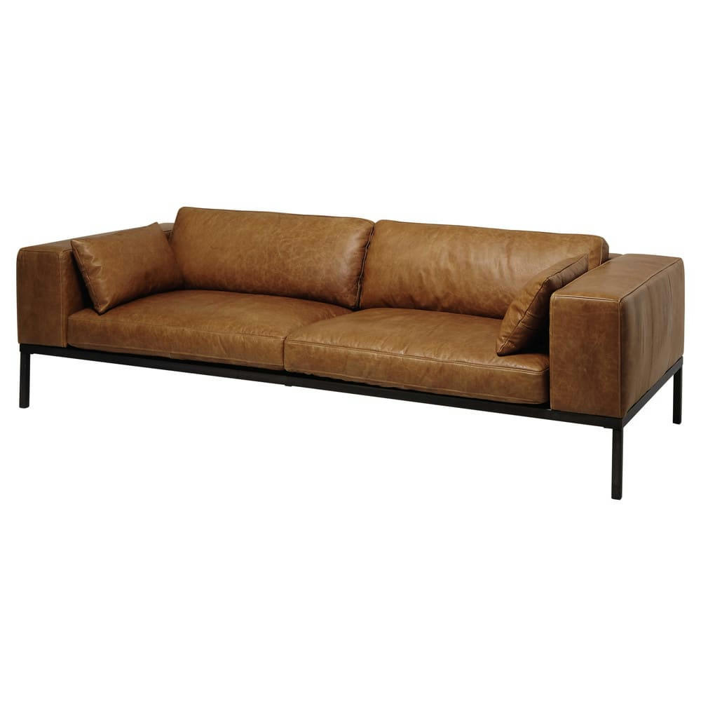 Wellington - Canapé 4 places en cuir camel