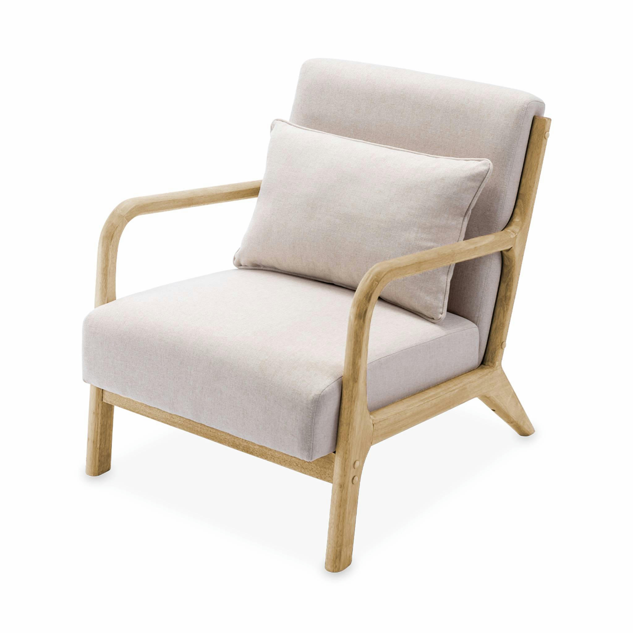 LORENS - Fauteuil design beige en bois et tissu