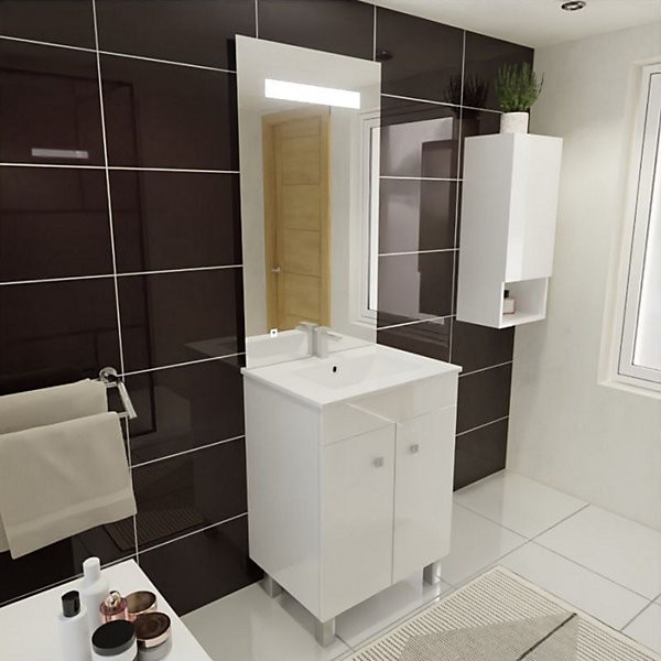 Meuble ECOLINE 60 cm avec plan vasque et miroir Elégance ht105 - Blanc