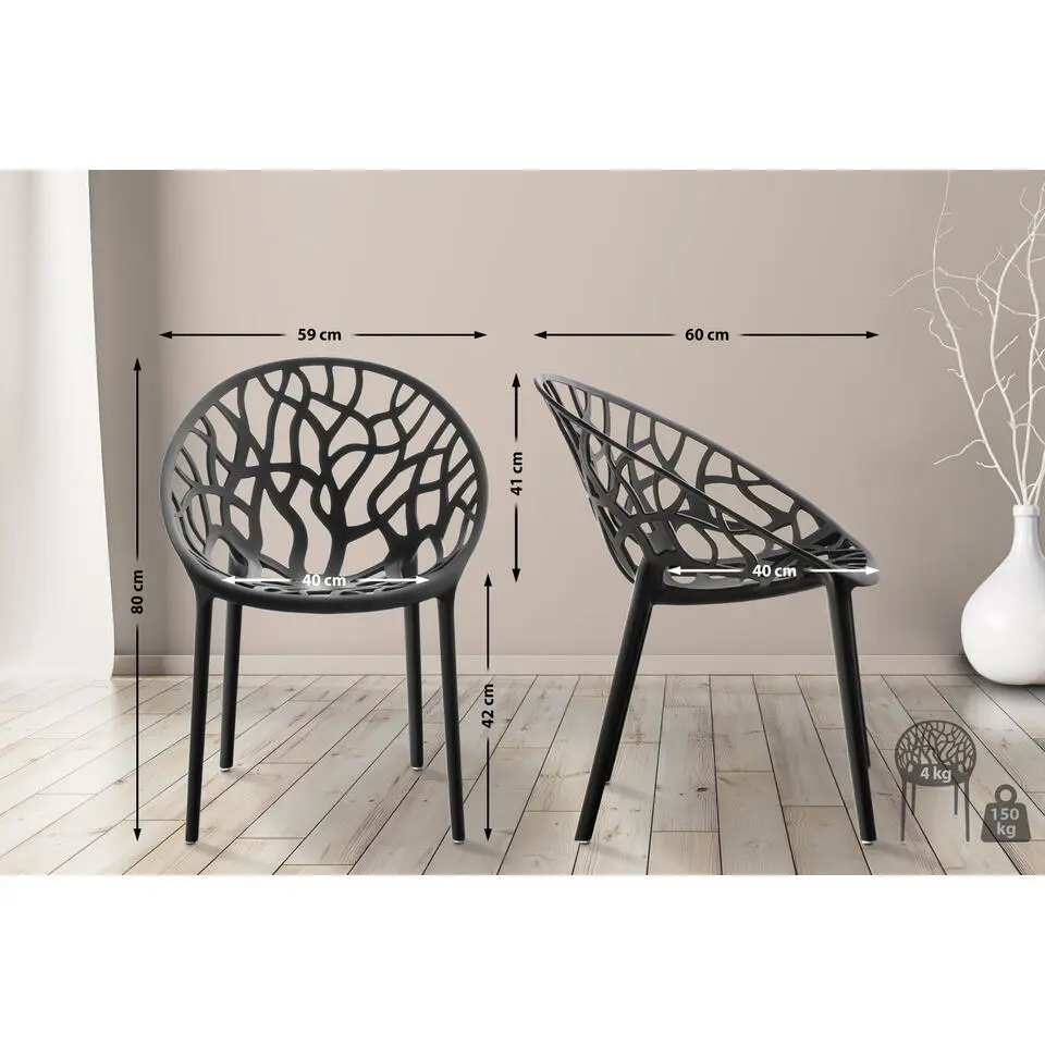 CLP Set van 4 Tuinstoel Hope Kunststof - zwart