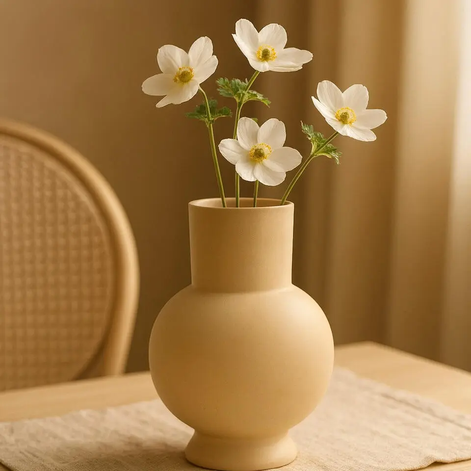 Hakbijl Glass Bloemenvaas Deborah - Beige - glas - D17 x H22 cm