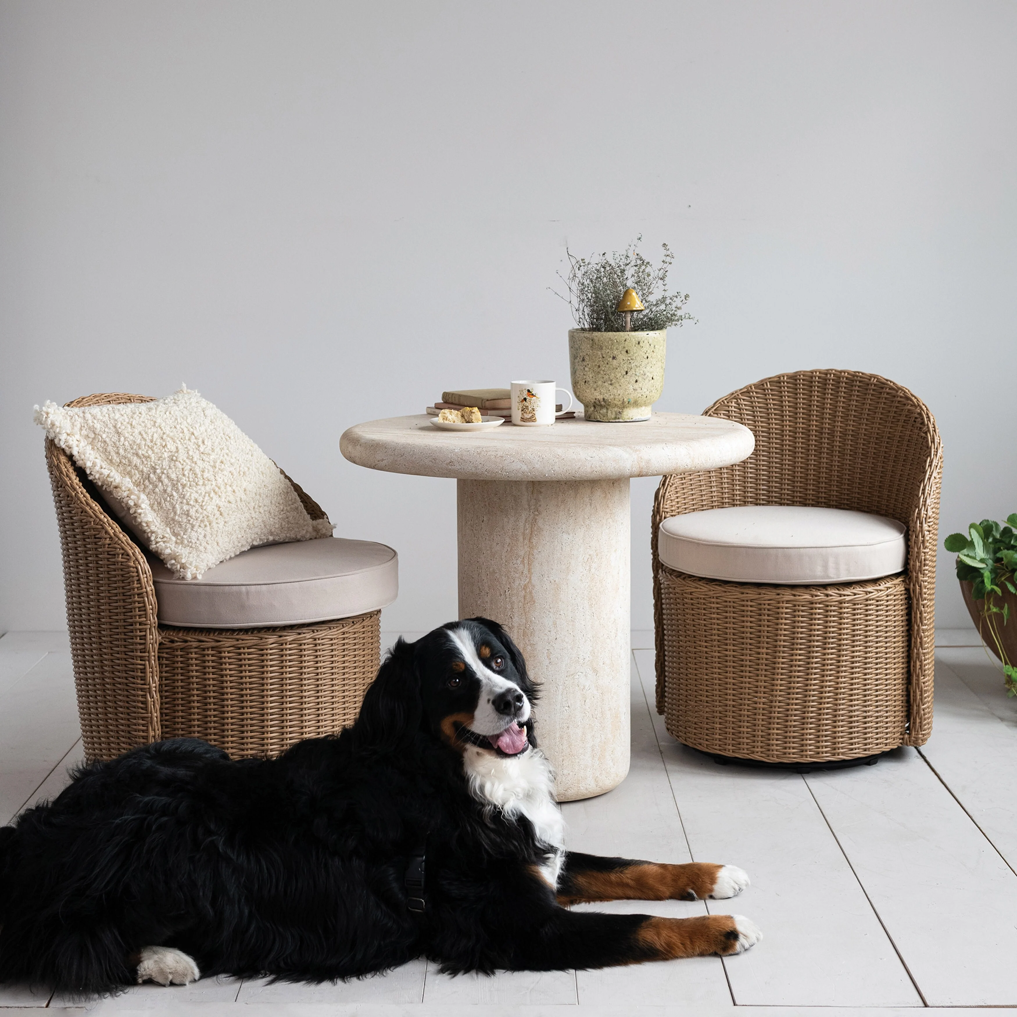 Indoor/Outdoor Concrete Table, Natural Travertine Color - 33.5L x 33.5W x 29.9H