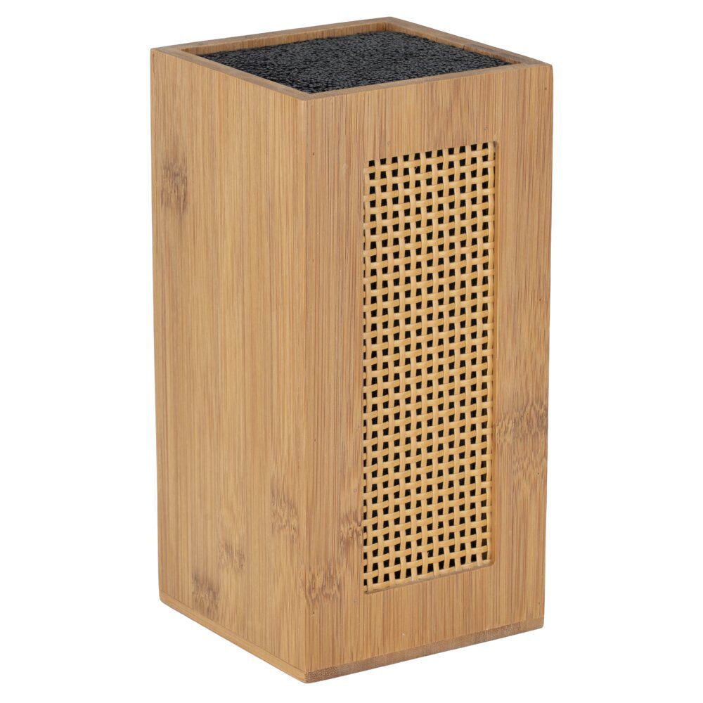 Bloc couteau de cuisine en bois et bambou face effet rotin tressé 11x11xH22cm