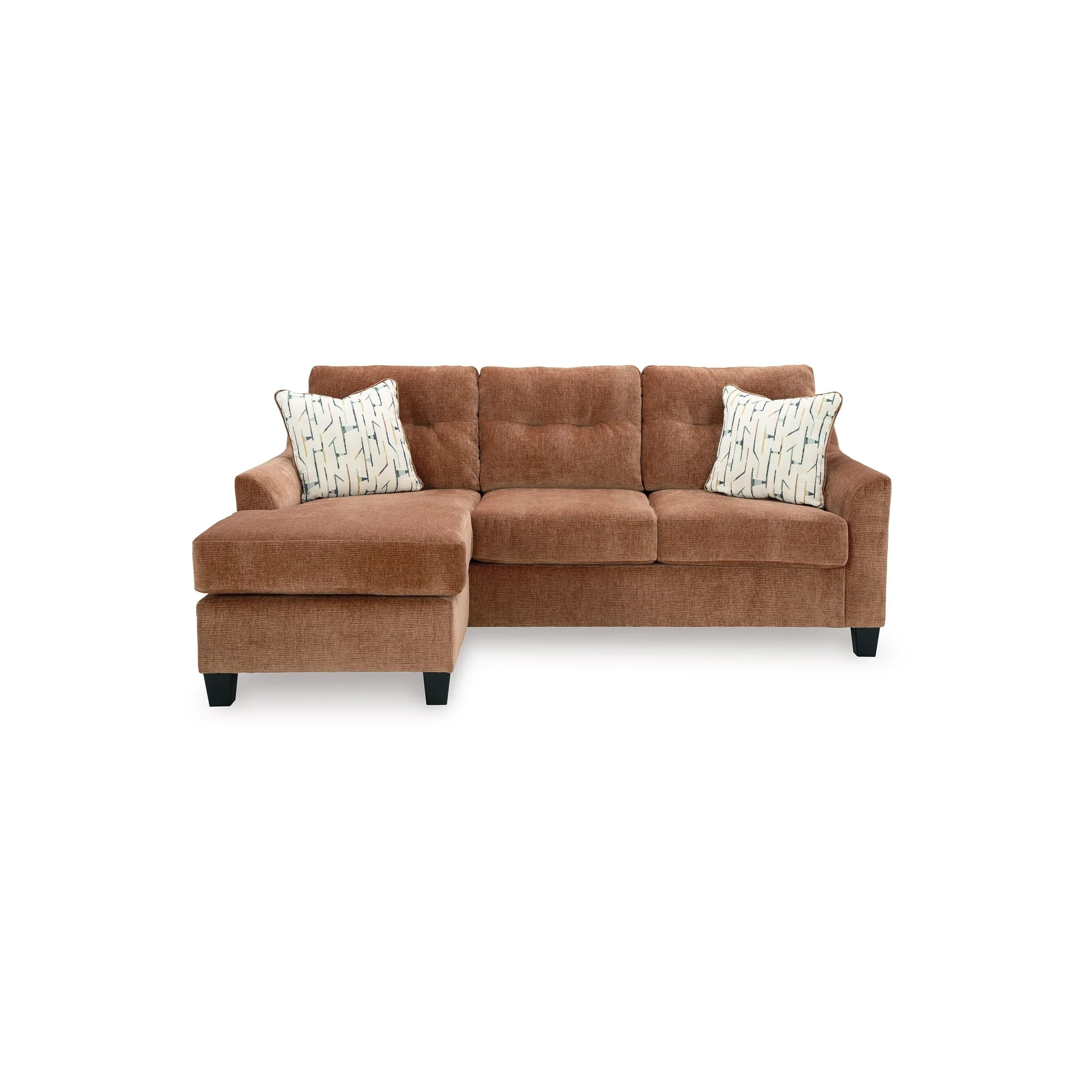Emilia Sofa Chaise Sectional, 2 Pillows, Clay Brown Polyester 88 Inch