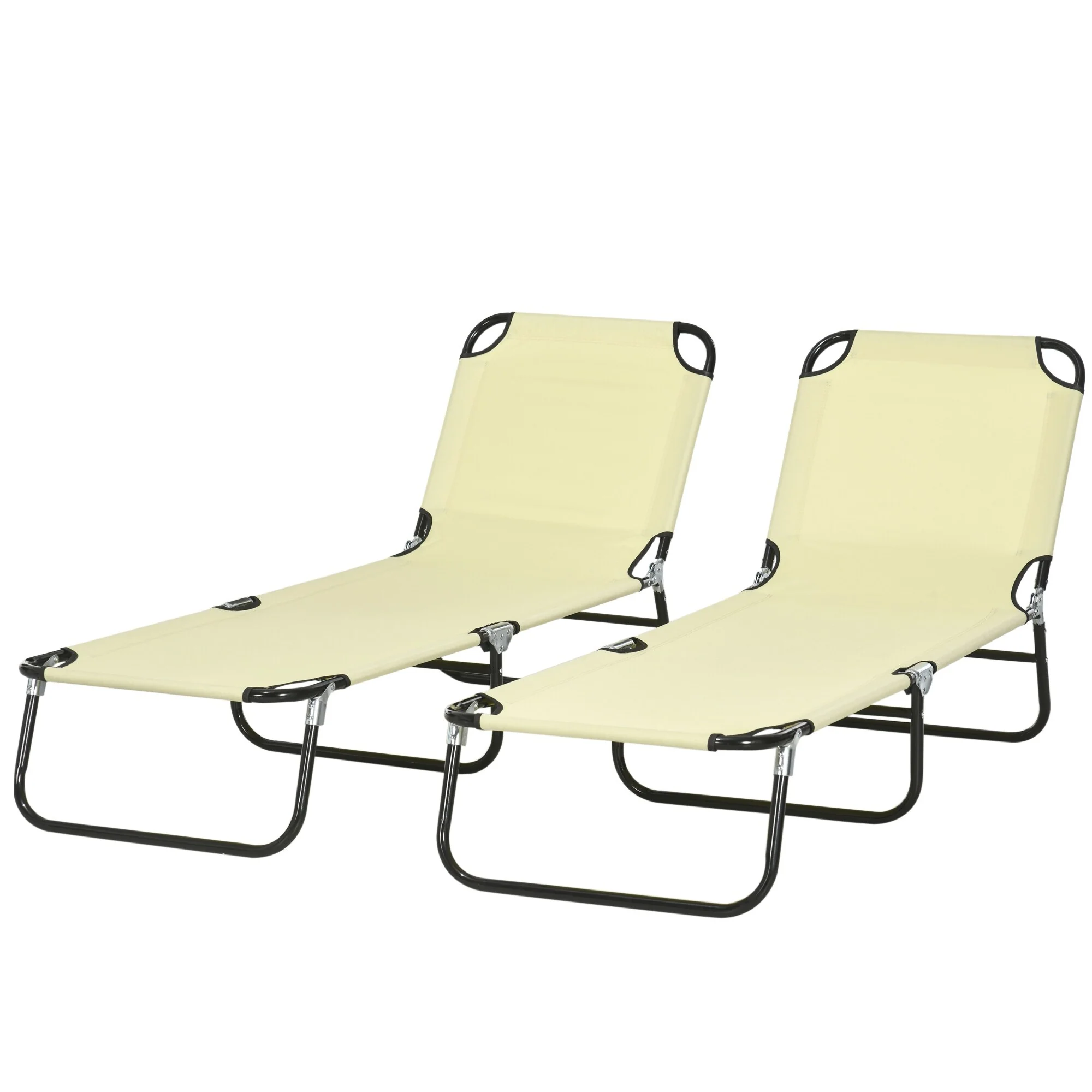 2-Piece Outdoor Folding Chaise Lounge Chair Set with 5-Position Recline and Steel Frame for Patio Beach Poolside