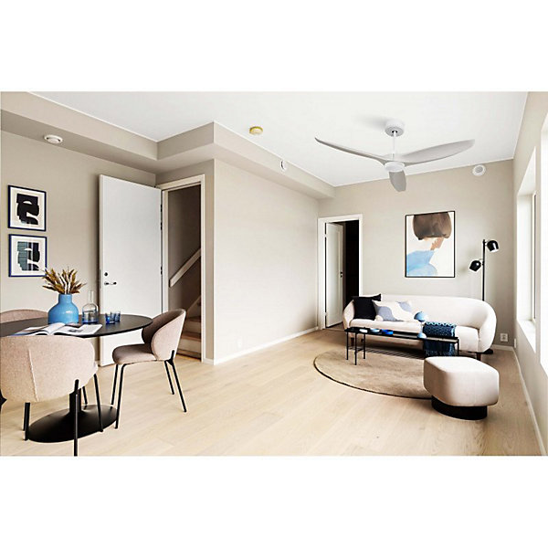 Bolt , Ventilateur déstratificateur d'air, pales bois blanc 132Cm, moteur blanc mate, 100 % efficace hiver/été avec lampe.