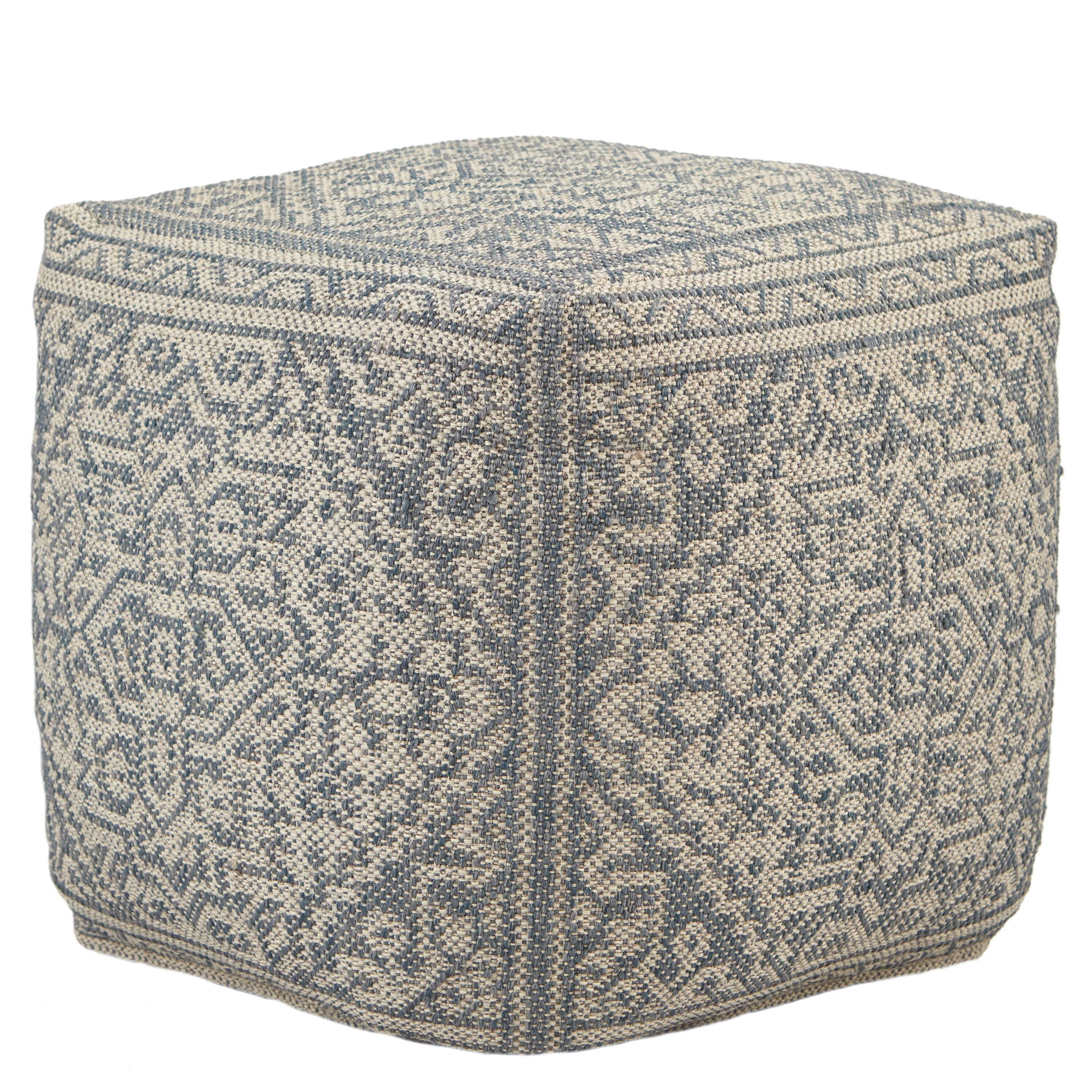 Keaton Indoor/Outdoor Medallion Slate Blue/Light Gray Pouf/ Floor Pillow - 16X16X18