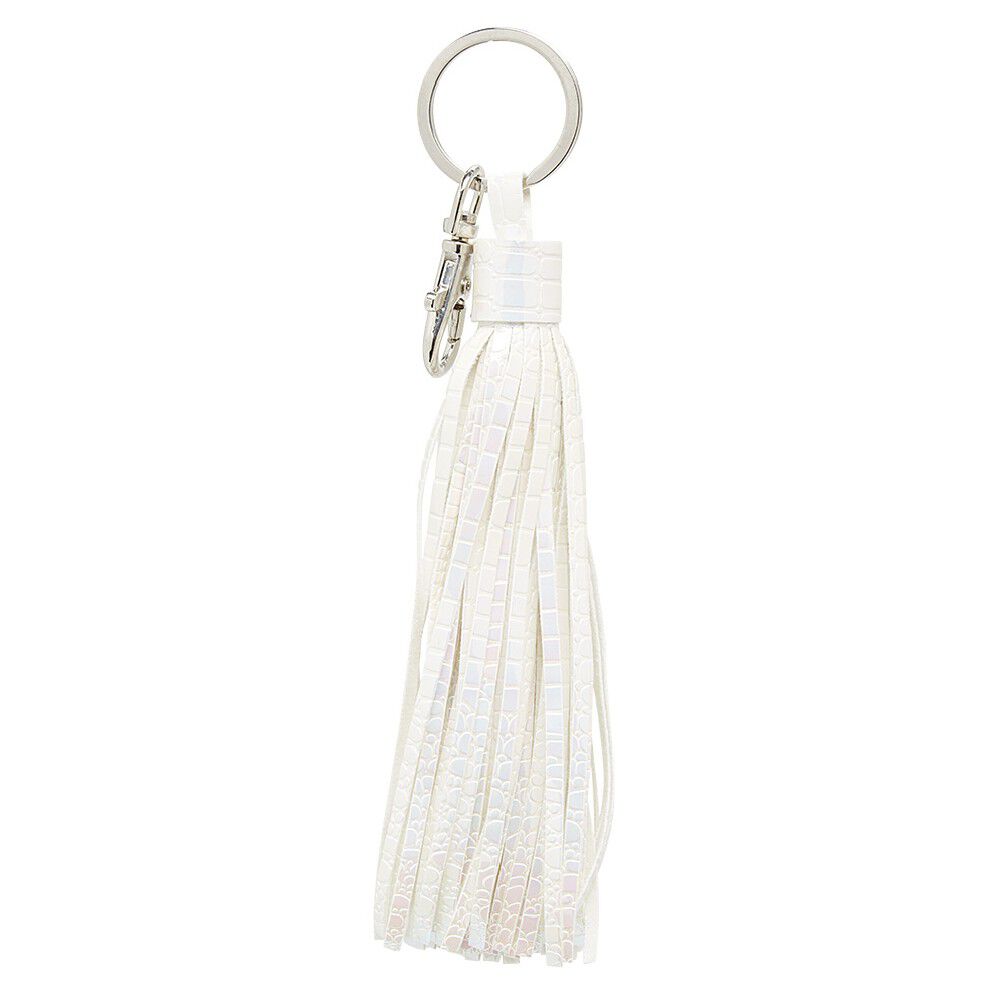 Porte-clé pompon forme embrase blanc