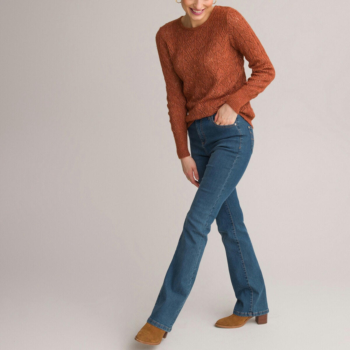 Pull col rond en maille pointelle