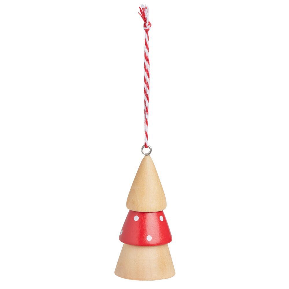 Petit sapin en bois à suspendre rouge et naturel Ø4xH8cm