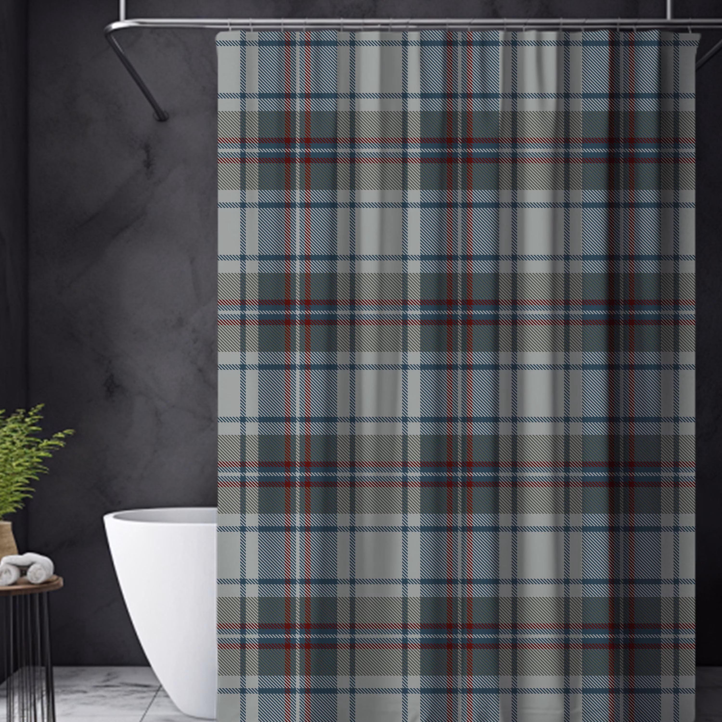 Maroon, Olive, Navy & Gray Plaid Shower Curtain, Modern Heritage Bathroom Decor, Classic Preppy Bath Accent, Guest Dorm Primary Bath
