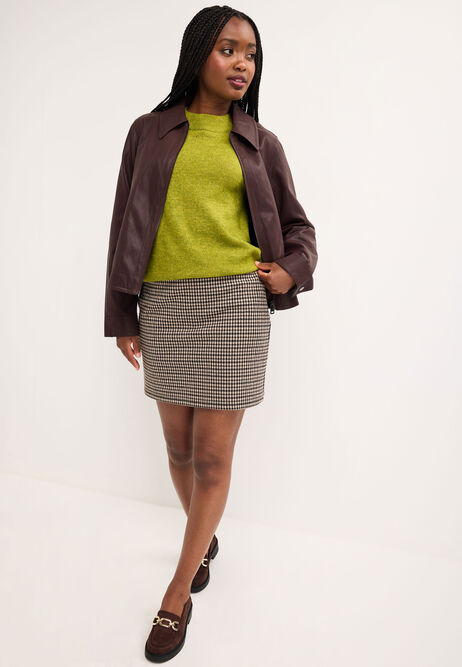 Womens Brown Check Pull On Mini Skirt